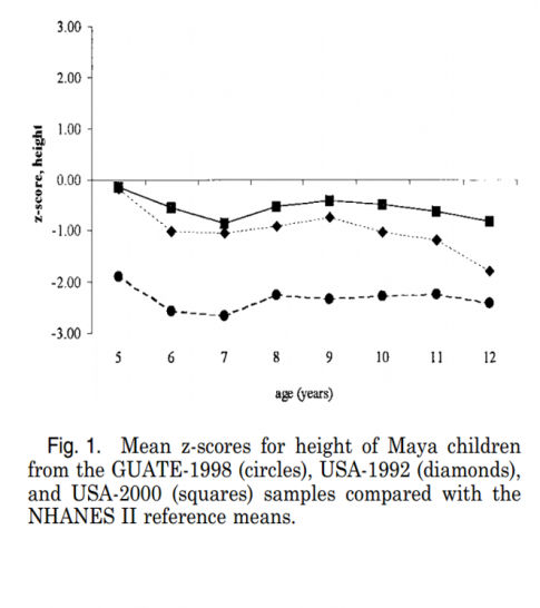 Changing growth patterns in Maya children. (z-scores nearer to zero are approaching the average US child).